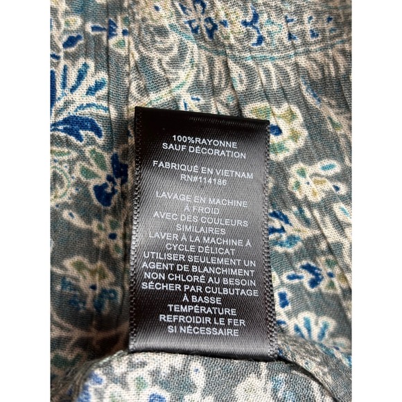 Frye Women's Small Paisley‎ Print Long Sleeve Blouse Tie Neck Top Blue  Boho New - Picture 6 of 9